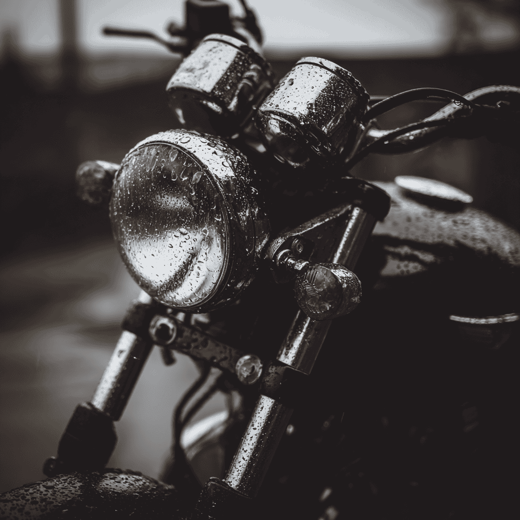 A sleek sportbike parked under city lights